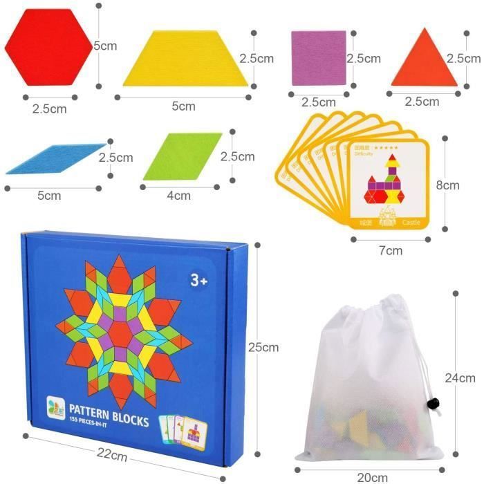 Puzzle En Bois 155 Pièces – Formes Géométriques, Couleurs Vives, Sac De Rangement – Jouet Montessori éducatif