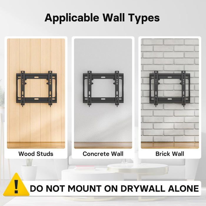 Support Mural TV Ultra-Plat 8 Mm – Pour Écrans 42 à 100 Pouces, Charge Max 80 Kg, Fixation Invisible Et Solide
