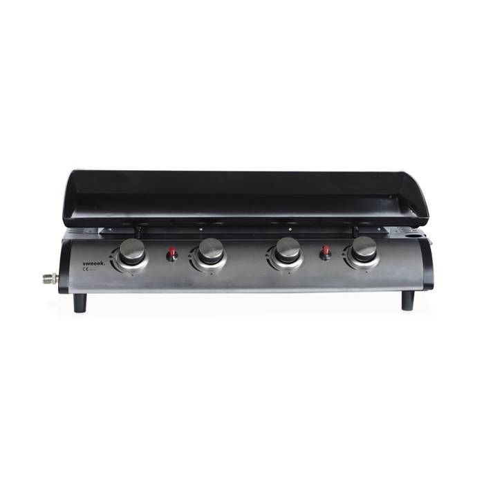 Outsunny Plancha Gaz En Acier Inox 3 Brûleurs 9 KW Antiadhésive Grande Surface De Gril 61 X 35,5