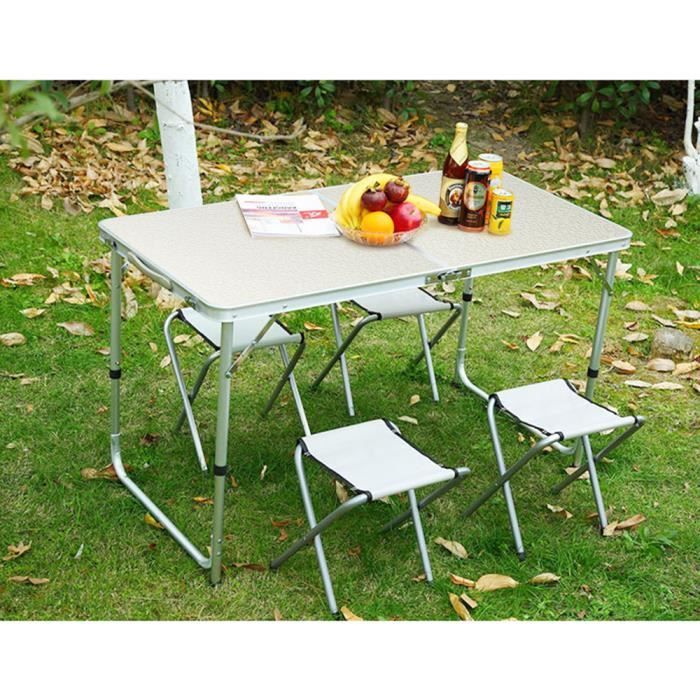 LUXS Table de Camping avec 4 chaise Pliante en Aluminium ,Table De Jardin  pour Barbecue - Cdiscount Sport