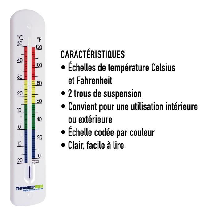 Grand Thermomètre Extérieur 380 Mm De Long - Thermomètre Mural Pour Usage  Intérieur Ou Extérieur Avec Zones À Code Couleur[u7]
