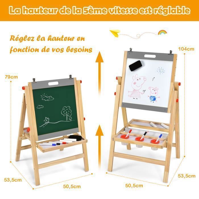 COSTWAY 3 en 1 Tableau Enfant Double Face en Bois avec Rouleau de Papier & 60