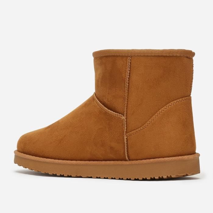 Botte camel fourrée en cuir velours