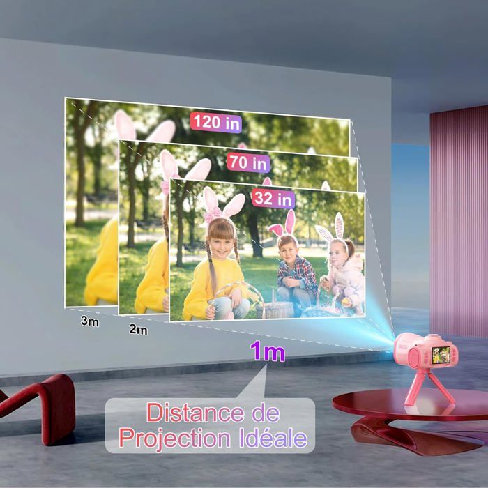 CHAKEYAKE Appareil Photo Enfant 1080P – Projection, 2500 MAh, Carte 32 Go, Trépied, Cadeau 3-12 Ans, Rouge