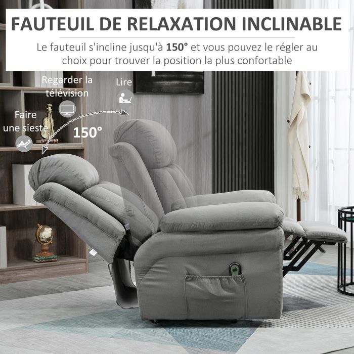 Fauteuil Releveur électrique Inclinable Gris - Parfait Pour La Sieste !