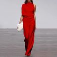 Mode Femmes OL Élégant Plaine Large Jambe Une Épaule Longue Combinaison Combishort rouge-0