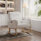BLANKETSWARM Fauteuil à Bascule - Rocking Chair - Blanc - Tissu en Sherpa - Pieds en Bois Massif - Style Scandinave