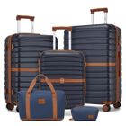 Kono Set de 5 Valises de Voyage (55/66/76 cm) à 4 roulettes avec serrure + Pliable Sac de Voyage avec Trousse de Maquillage, Marine