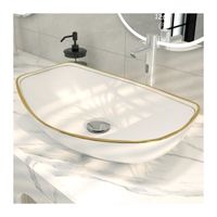 Lavabo ovale en céramique de luxe MEJE 56 x 40 cm avec bord doré
