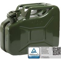 Oxid7® Jerrican d'essence en métal - 10 litres - Vert olive - Avec homologation UN - Conception testée - Pour essence et diesel