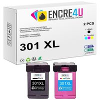 301XL ENCRE4U - Lot de 2 cartouches : 1 x NOIR ( 600 pages ) + 1 x COULEURS ( 500 pages ) compatibles avec HP 301 XL HP301 HP301XL