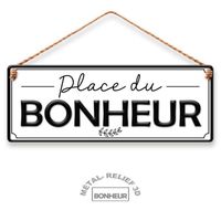Plaque métal 'Place du Bonheur' blanc - 40x15 cm [R5064]