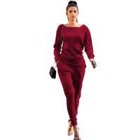 ENSEMBLE DE VETEMENTS nouveau femme pantalon, pull automne hiver Urban Casual Set de deux pièces couleur  Rouge