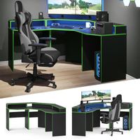 Vicco Ensemble de mobilier informatique Kron noir vert Bureau d'angle Lot de Bureau d'ordinateur