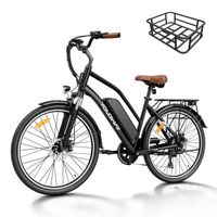 Vélo électrique 26" YOLOWAY 350W 36V 12.5Ah E-Bike -Shimano 7 vitesses, Batterie Amovible Suspension Réglable VTT Électrique , Noir