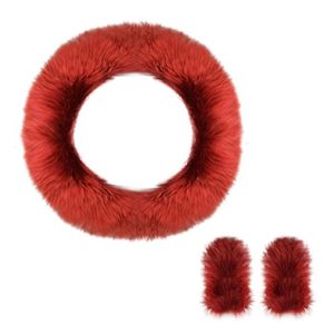 FeiFan Lot de 3 housses de volant de voiture pour femme en fausse fourrure de lapin dhiver en peluche pour frein /à main automatique 38 cm