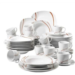MALACASA 12 Assiettes Plates Plat pour 12 Personnes 60pcs Services de Table Complets Porcelaine Série Felisa 12 Tasses 12 sous-Tasses 12 Assiettes à Dessert,12 Assiettes à Soupe Creuse