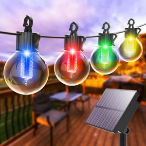 GUIRLANDE D'EXTÉRIEUR Guirlande Lumineuse Exterieure Solaire - Ampoules LED Multicolores et Blanc Chaud - 13.6m - Étanche & Incassable