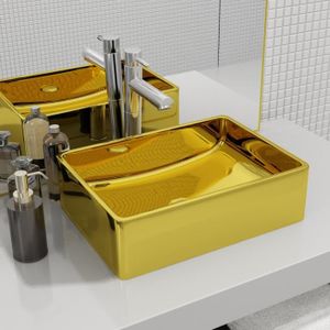 LAVABO - VASQUE Lavabo en céramique doré JNG® - Rectangulaire 41x30x12cm - Facile à nettoyer