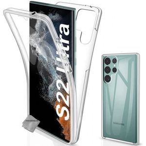COQUE - BUMPER Coque silicone gel fine 360 integrale (avant et arriere) pour Samsung Galaxy S22 Ultra 5G + verre trempe - TRANSPARENT