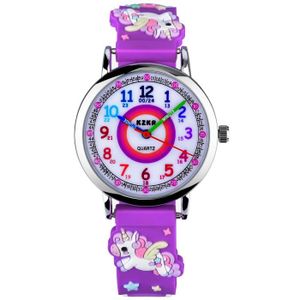 MONTRE KZKR Montre enfant Motif Licorne 3D Montre pédagogique fille Lunette en métal Cadran de couleur Bracelet en silicone violet 12/24H