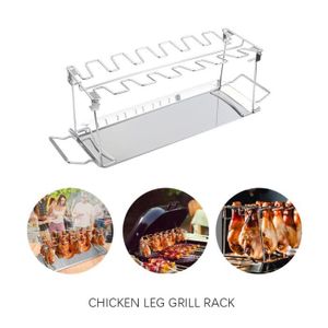 BARBECUE Support de Barbecue à 14 fentes, en acier inoxydable, pour ailes de poulet de bœuf, rôtissoire, fumoir, rôtissoire avec bac d'égoutt