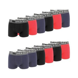 BOXER - SHORTY Giorgio Bellagio Boxer homme coton, caleçon homme, maxi confort ceinture large (4 cm), (Lot de 12) - noir, rouge, bleu