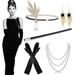 Lot de 7 accessoires de costume des années 20 pour femme, accessoires de  déguisement des années 1920, carnaval, Charleston et Great Gatsby,  accessoires de tenue, couvre-chef, Noir , taille unique : 