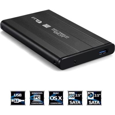 Totalcadeau - Boîtier pour disque dur externe noir box HDD 2.5 Sata3 USB  3.0 - Boite disque dur pour ordinateur et PC pas cher - Disque Dur externe  - Rue du Commerce