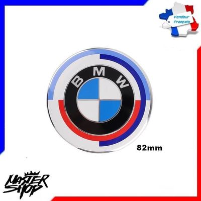 Logo BMW M 82 mm Noir Série 1 2 3 4 5 6 7 Emblème Edition 50e Anniversaire  Neuf