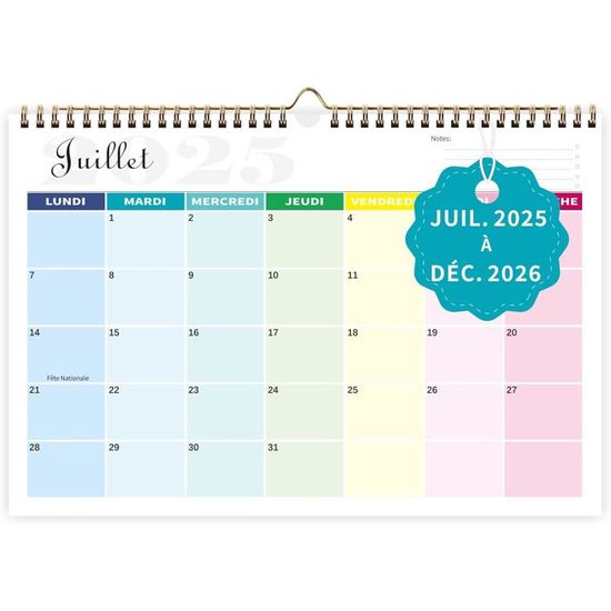 Calendrier Mural 2026 - Format 26x18 Cm En Bleu Avec Jours Fériés Et Semaines