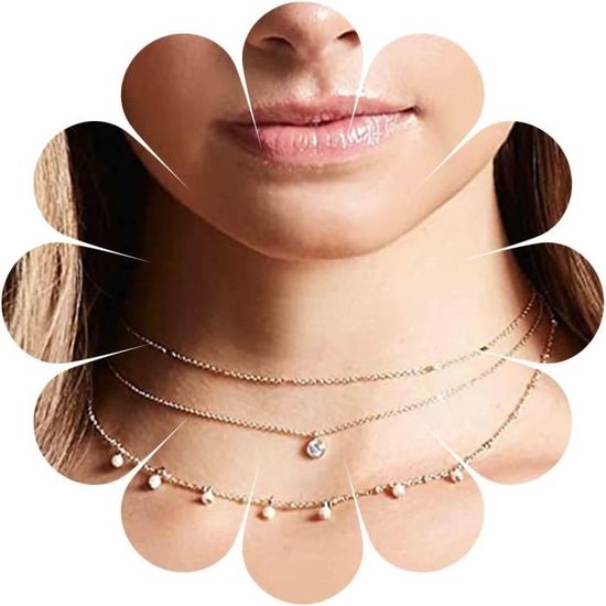 Collier Perles 2 Couches Long Maillons Cristal - Bijou Élégant Femme, Ras Du Cou Avec Coffret Cadeau