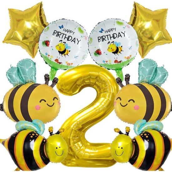 Ballons Anniversaire Thème Abeille Et Marguerite - Lot De 12 (numéro 1, Fleurs, Abeilles), Pour Décoration Fête Bébé