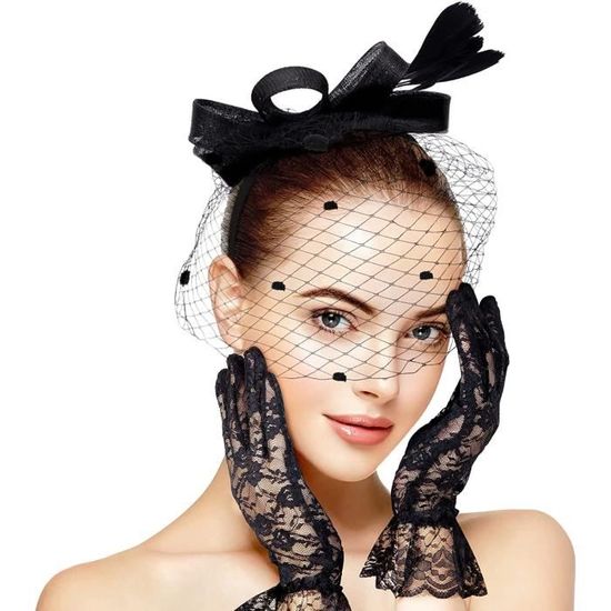 HAIRBAND-2 Pièces Fascinator Chapeau Élégant Fleur Mesh Plumes, Bandeau