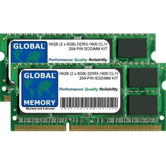 【DDR3 RAM】 Gigastone RAM pour Ordinateur Portable 16Go (2x8Go) DDR3 16Go  DDR3-1600MHz PC3-12800 Unbuffered Non-ECC 1.35V CL11 SODIMM 204-Pin Mémoire