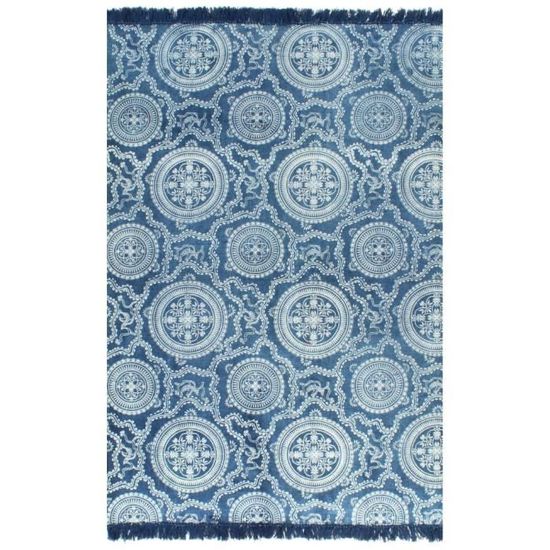 Style Industriel Loft - Tapis Kilim Coton 160 x 230 cm avec motif Bleu Tapis de salon Tapis de sol Contemporain 56474