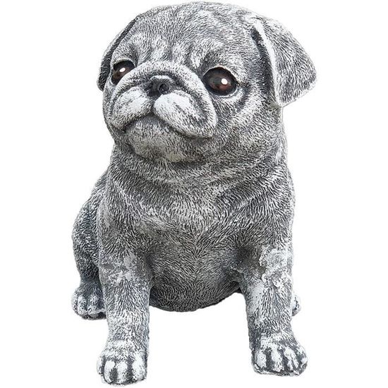 Statue De Jardin - Chien Shar-Pei En Pierre - Résistant Au Gel Jusqu'à -30°C - Dimensions 16x12x14cm