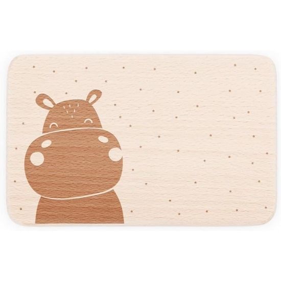 Planche à Petit-déjeuner Personnalisable Pour Enfants - Bois De Hêtre Naturel - Motif Animaux - Cadeau Original 23,5x15cm