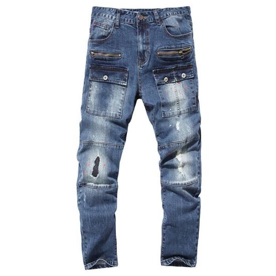 Jeans Homme grande taille 27 LEOCLOTHO Cargo Tissu a sechage rapide Poches cotes Fermeture eclair Bleu Cdiscount Pret a Porter