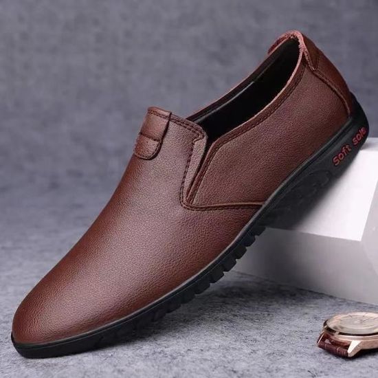 Chaussure mocassins homme Marron cuir PU pas cher Chaussure de ville mariage mocassins sport ceremonie soiree Derby costume garcon Marron Cdiscount Chaussures