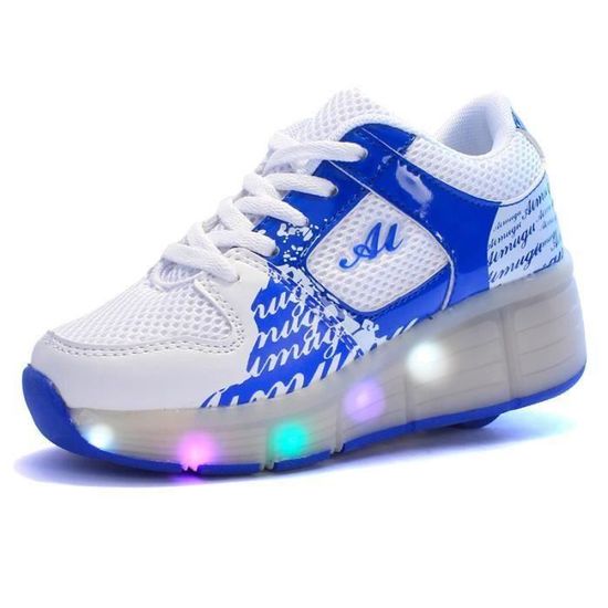 Baskets à Roulettes LED Pour Enfants - Garçons/Filles - Taille Au Choix - Cuir - Neuf