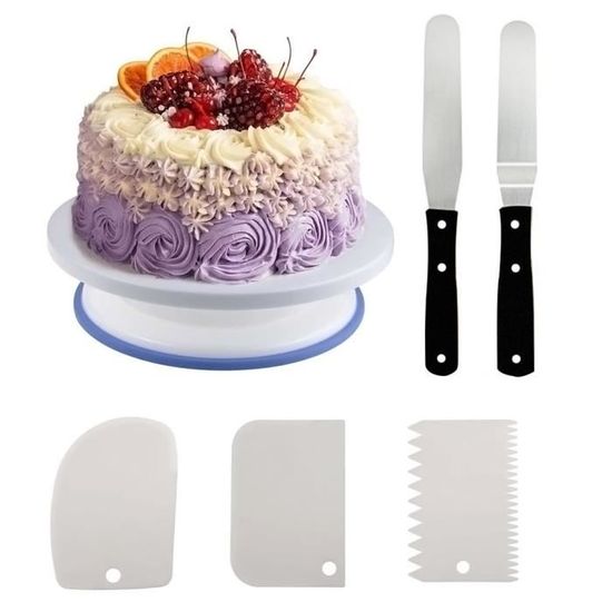 Set de Plateau Tournant pour Décoration Gâteau 11'' avec 2 pièce spatule pâtisserie et 3 pièce grattoir à gâtea