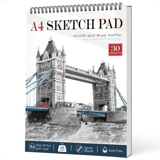Carnet De Croquis A4 Reliure Spirale 120 Pages 160g/m² - Papier Dessin De Qualité Professionnelle Pour Artistes