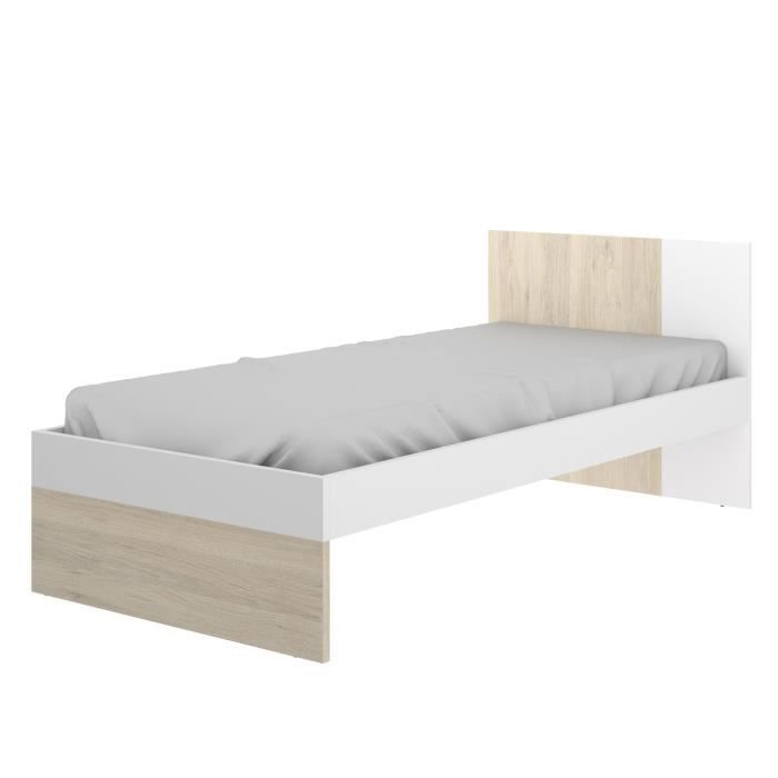 DINA Lit enfant 90x190 cm - Décor Blanc et chêne