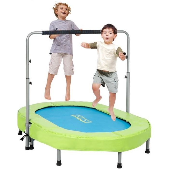 Mini Trampoline Fitness Pliable Exterieur-Interieur pour Adulte et Enfant avec Poignée, Capacité de Charge 100 kg Bleu et Vert