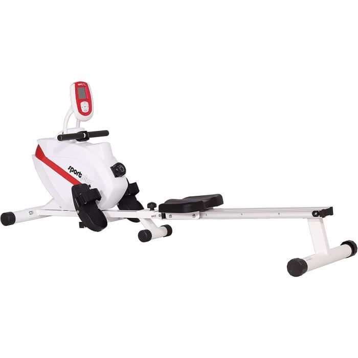 SportPlus - Rameur Pliable, Système de freinage magnétique, 8 niveaux de résistance, Silencieux, Siège avec roulement à billes, Ordi