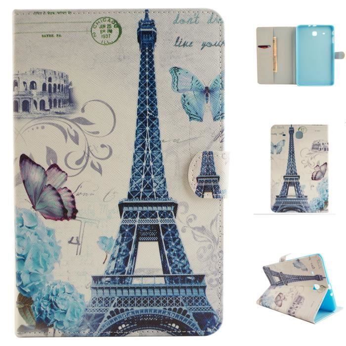 Étui à rabat Tablette Coque Pour Samsung Galaxy Tab E 9.6- T560 - T561 - de Protection Portefeuille Tour Eiffel