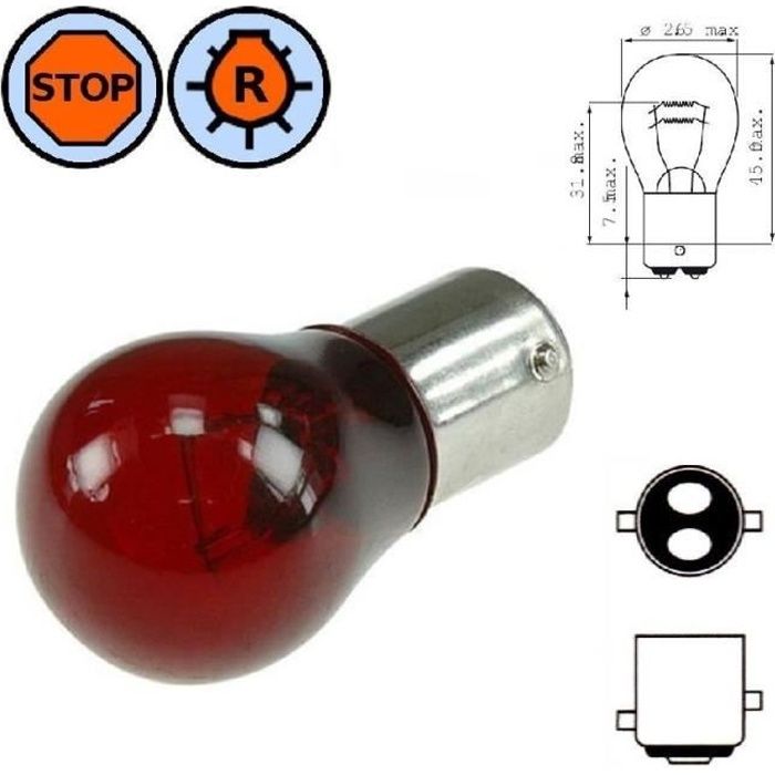 AMPOULE 12V 21/5W BAY15D ROUGE LAMPE FEU STOP ARRIERE VEILLEUSE ERGOT DECALE VOITURE AUTO MOTO SCOOTER PHARE CLIGNOTANT