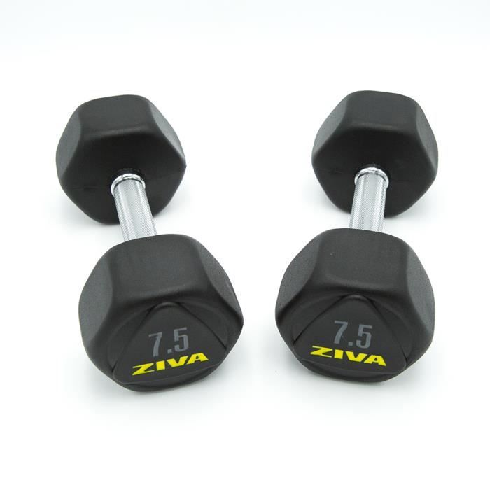 ZIVA - Haltères hexagonales Performance en acier 7,5 kg - Qualité professionnelle - Lot de 2 - Coloris Noir