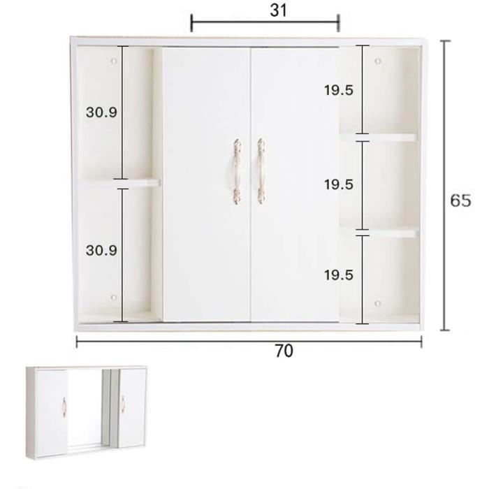 haozai Armoire De Toilette Murale Armoire De Toilette LED avec Porte Armoire De Toilette en Bois Massif, Design Trois Portes Can937